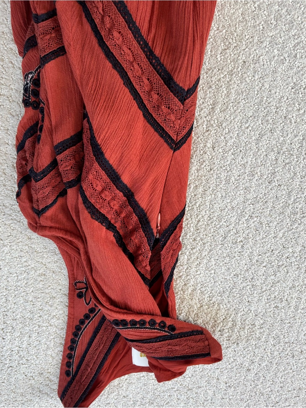 Anthropologie Maeve Sleeveless Rust Wide-Leg Jumpsuit with Black Embroidery - Picture 4 of 5